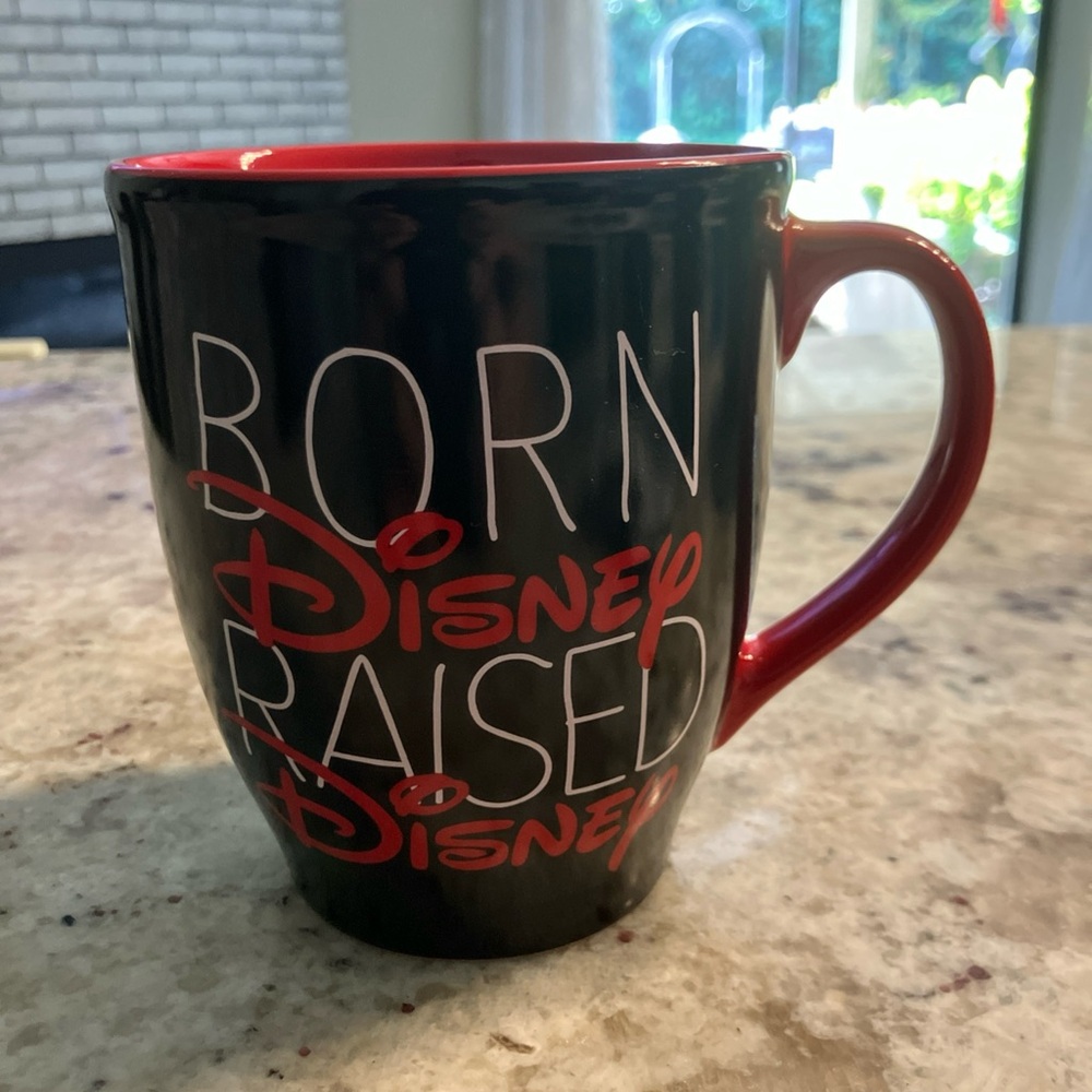 SOLD. Disney Black and Red 'Born Disney Raised Disney' Ceramic Mug